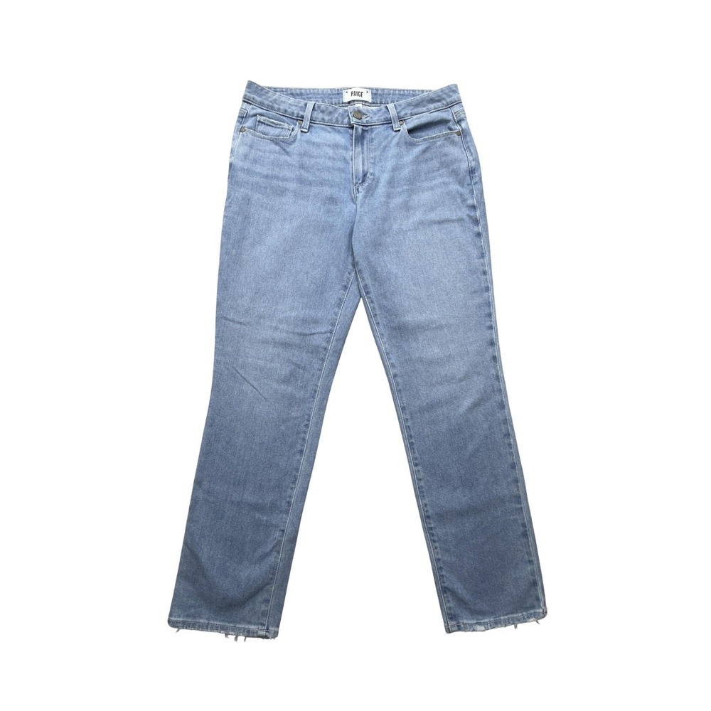 Paige Brigitte Straight Leg Jeans Womens 29 Light Wash Blue Crop Raw Hem 3505K45